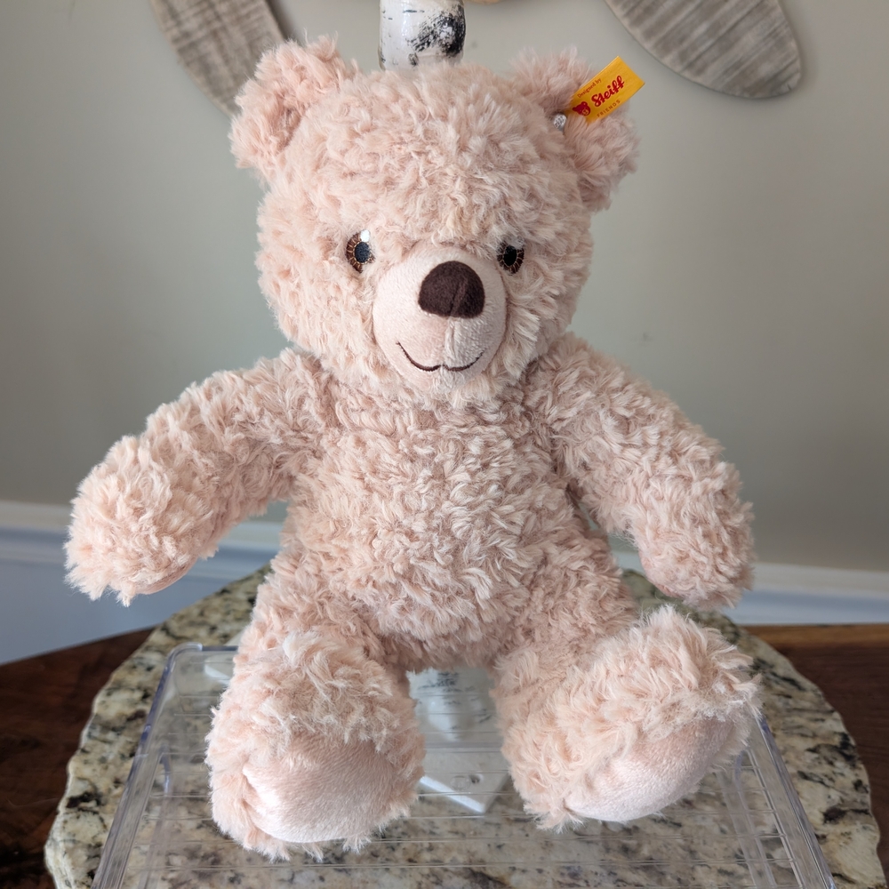 Steiff Soft Tan Curly Plush Teddy Bear with Signature Ear Tag